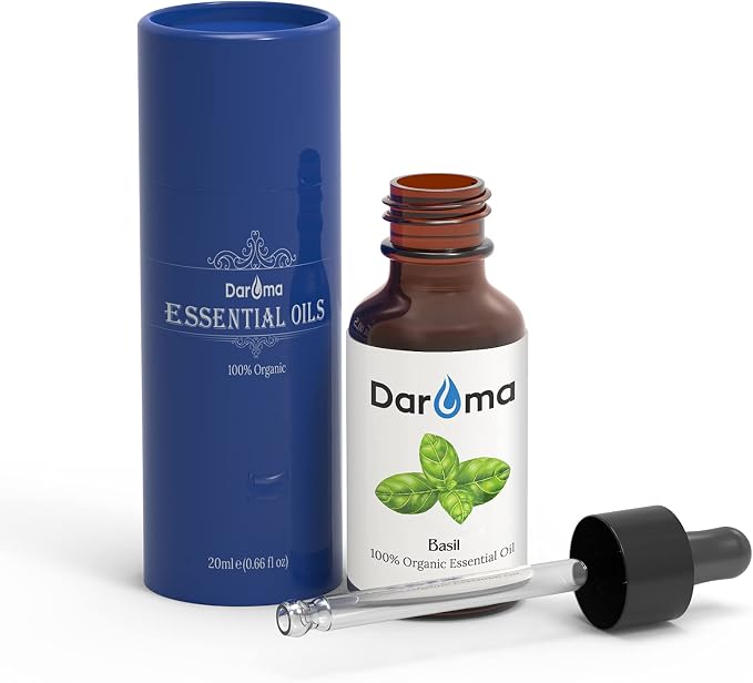 Basil Essential Oil, Daroma Aromatherapy Oils for Diffusers, 100% Pure Steam Distilled Premium Natural Oils for Yoga, Office, Home and DIY, Perfect for Relaxation, Premium Glass Dropper 20ML
