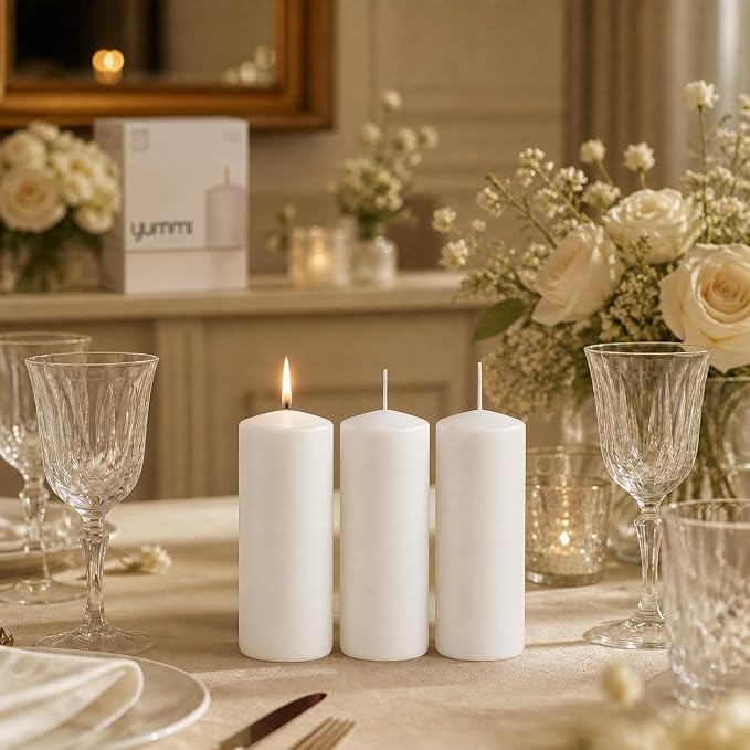 yummi 3" x 6" White Round Pillar Candles - 3 per Pack