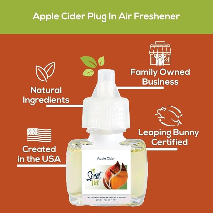 Scent Fill Apple Cider Plug in Air Freshener, Scented Oil Refills, 2 Refills + Diffuser