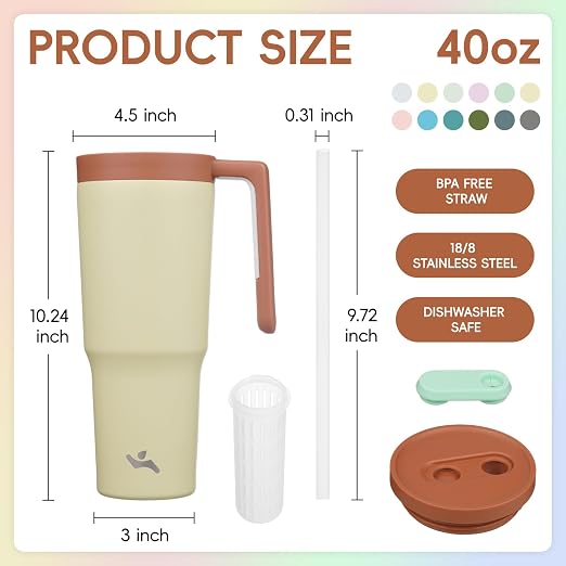 Konokyo 12 Pack 40 Oz Tumblers with Handle and Straw, Bulk Vacuum Insulated Stainless Steel Travel Mugs with Lids for Office, Events and Group Orders Pistachio