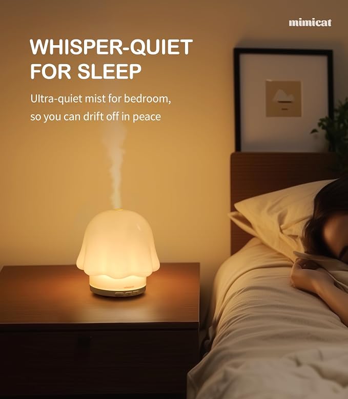 Essential Oil Diffuser for Home Glass: mimicat Timer 120ml Ultrasonic Cool Mist Aromatherapy Diffusers for Bedroom Office with Soft Night Light Cream White