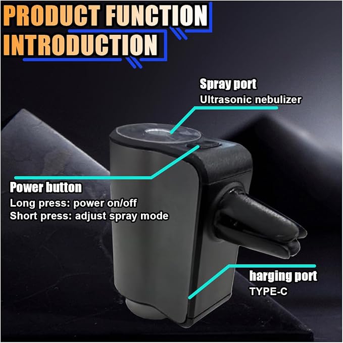 Smart Car Air Freshener Diffuser, Car Air Aroma Diffuser with Three Adjustable Intensity Levels, Rechargeable Intelligent Auto Aroma Diffusers with 3Pcs Empty Bottle (No Essential Oil)