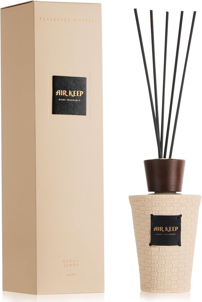 Airkeep Reed Diffuser Set, Clean Linen 5.1 fl oz (150 ml), Long Lasting Home Fragrance with Reed Diffuser Sticks, Decorative Room Diffuser for Bathroom, Bedroom, Living Room & Office