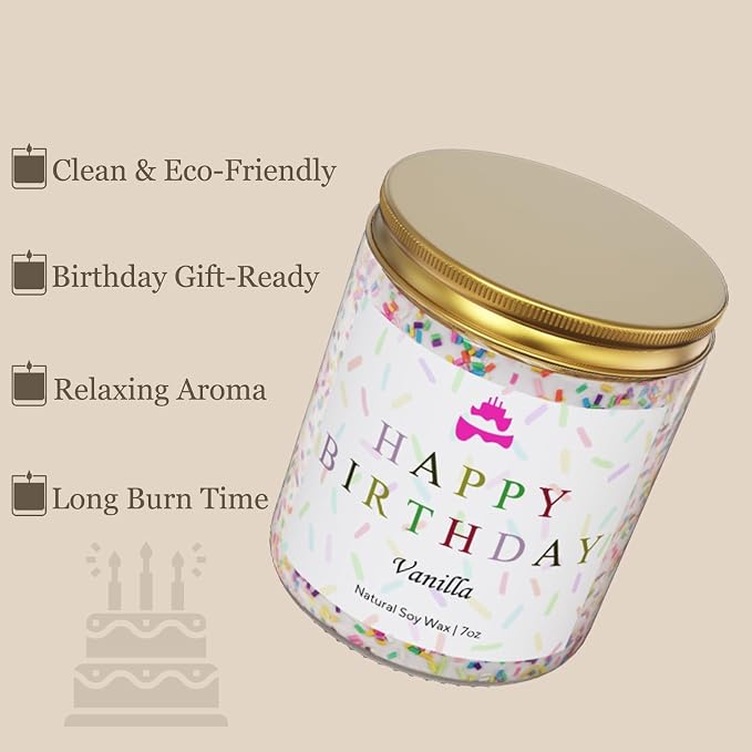Lihome Happy Birthday Candle - Birthday Gifts for Women, Men, Mom, Dad, Sister, Teacher, Friends - Best Gifts for Ideas, Natural Soy Wax Vanilla Scented Candles