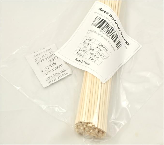 100 Pieces Natural Rattan Reed Diffuser Replacement Sticks (7" x 3mm)