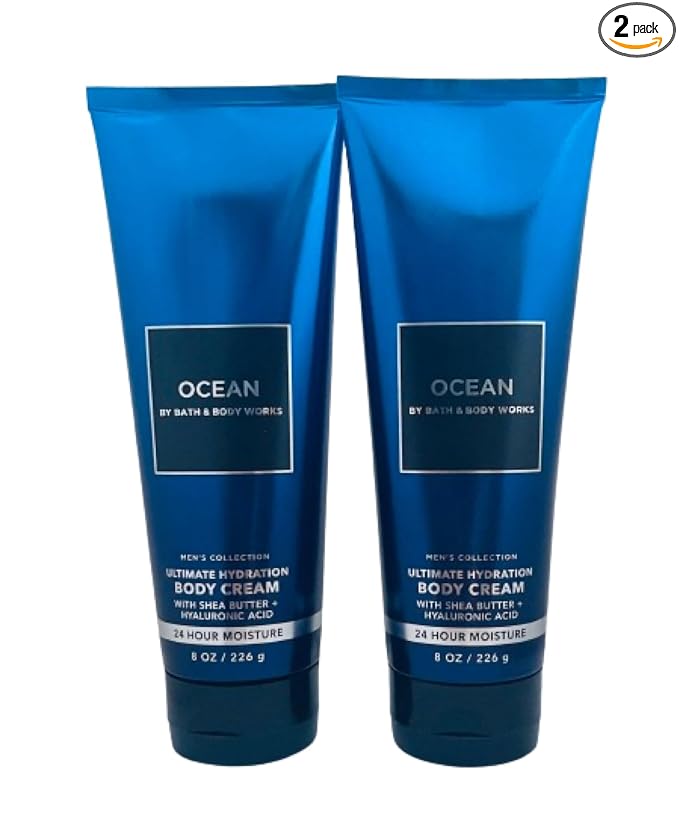 Bath & Body Works Men’s Body Cream, Ocean Scent, Ultimate Hydration Moisturizer with Shea Butter & Hyaluronic Acid for Dry Skin, Coastal Air & Cypress Scent, 8 oz - 2 Pack