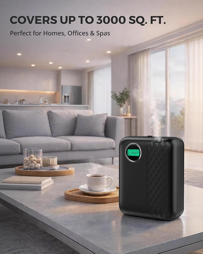 RoyAroma Waterless Essential Oil Diffuser for Home & Office, Smart Bluetooth App Control Scent Machine, 3000 Sq Ft Coverage, 400mL Cold Air Aromatherapy for Large Rooms - Sleek Black