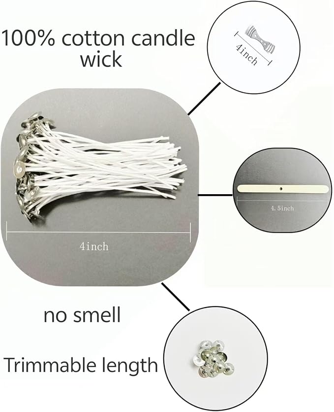 100Pcs Candle Wicks 4 Inch,100pcs Candle Wick Stickers,Candle Wick Centering Device,20 Pcs Metal Sustainer Tabs,5pcs Candle Wick Holder Materiales para Hacer Velas