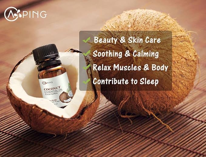 Coconut Essential Oil - 100% Pure Organic Natural Plant (Cocos nucifera) Coconut Oil for Diffuser, Aroma, Spa, Massage, Yoga, Perfume, 0.33oz
