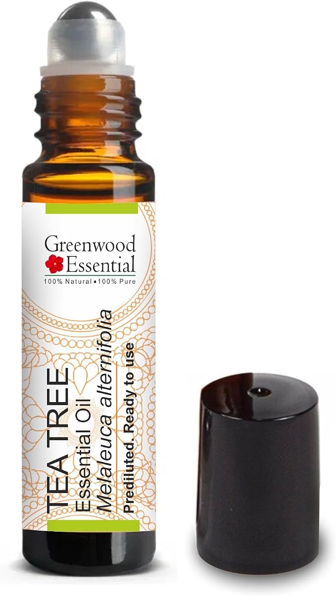 Greenwood Essential Tea Tree Essential Oil (Melaleuca alternifolia) Pre Diluted Ready to Use Roll-on Blend for Aromatherapy and Topical Skin Application for Kids and Adults 10ml (0.33 oz)