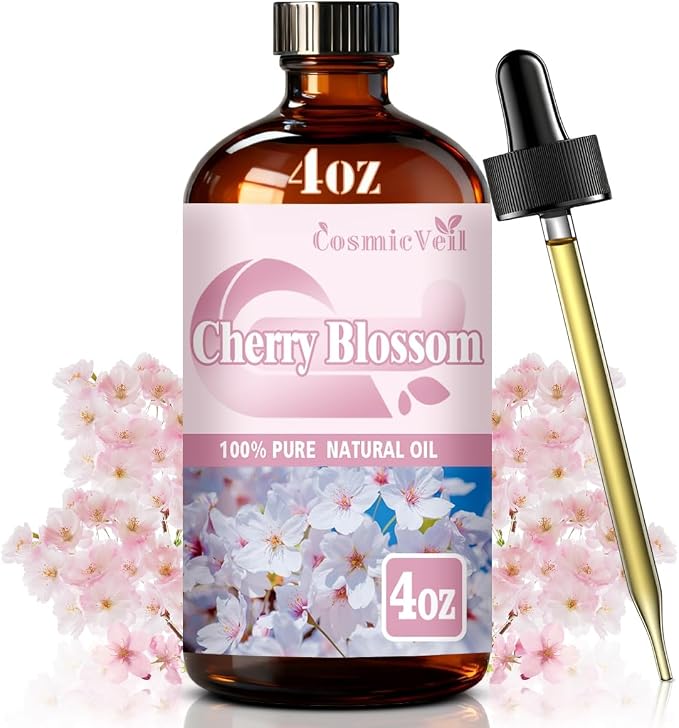 Cherry Blossom Essential Oil Cherry Blossom Oil for Aroma Diffuser,Humidifier,Home Fragrance,Cleaning,Body Care,Massage,Yoga,DIY Candle,DIY Soap CosmicVeil（Cherry Blossom，4 Fl Oz (Pack of 1)）
