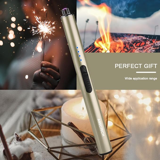 ARECTECH Electric Candle Rechargeable Lighter Arc Plasma Lighter for Candle Kitchen Camping Christmas Type-C Gold