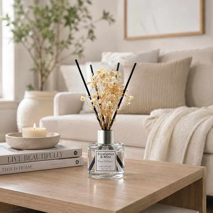 Reed Diffuser Set of 3 Pack,Lavender,White Jasmine,Lemongrass Scented Oil Diffuser with 12 Sticks,Reed Diffuser for Home Living Room Office Bathroom Air Freshener,50ml x 3