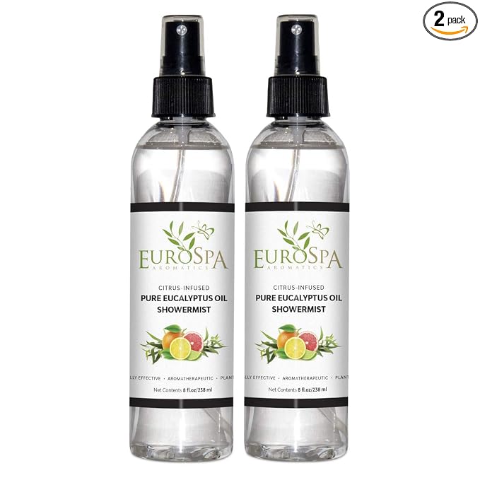 EuroSpa Aromatics Pure Eucalyptus Oil ShowerMist and Steam Room Spray, All-Natural Premium Aromatherapy Essential Oils - Citrus Infused, 8oz, 2 Pack