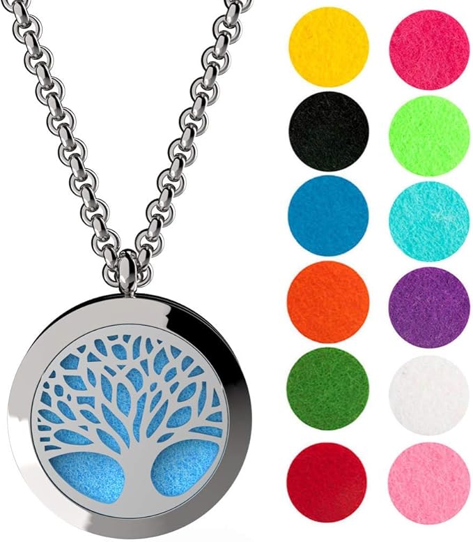 Wild Essentials Tree of Life Essential Oil Diffuser Necklace Gift Set - Includes Aromatherapy Pendant, 24" Stainless Steel Chain, Refill Pads and 10 ml Bottle of Inner Calm 100% Essential Oil