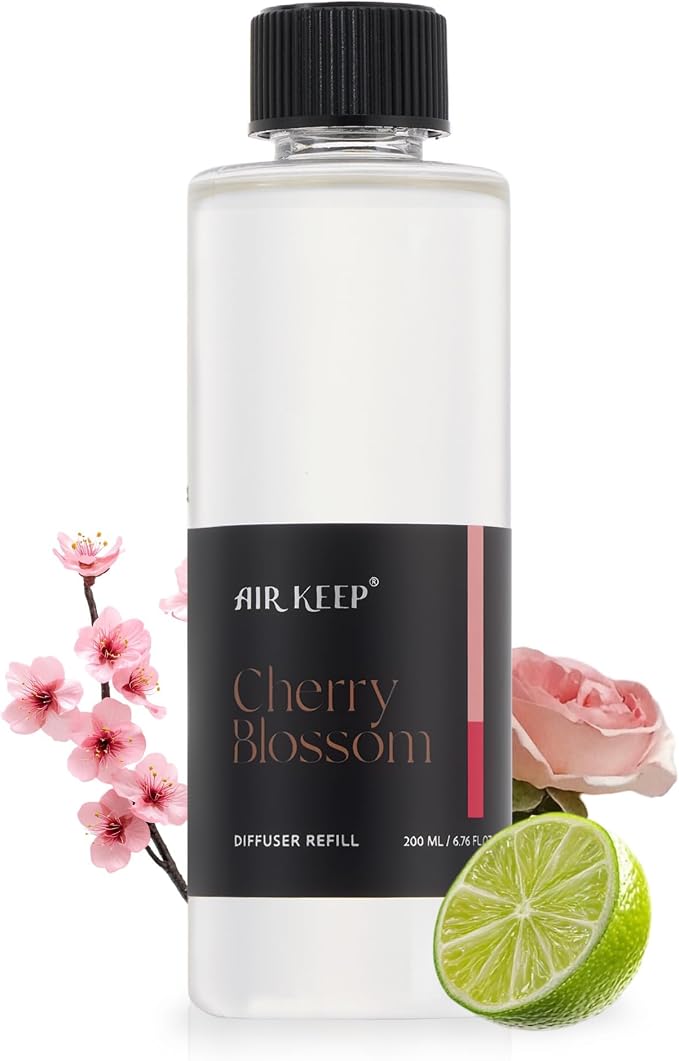 Airkeep Cherry Blossom Reed Diffuser Refill – 6.76 fl oz – Premium Scented Oil for Home Aromatherapy – Long-Lasting Fragrance for Reed Diffusers – Perfect for Bathroom, Bedroom & Home Decor