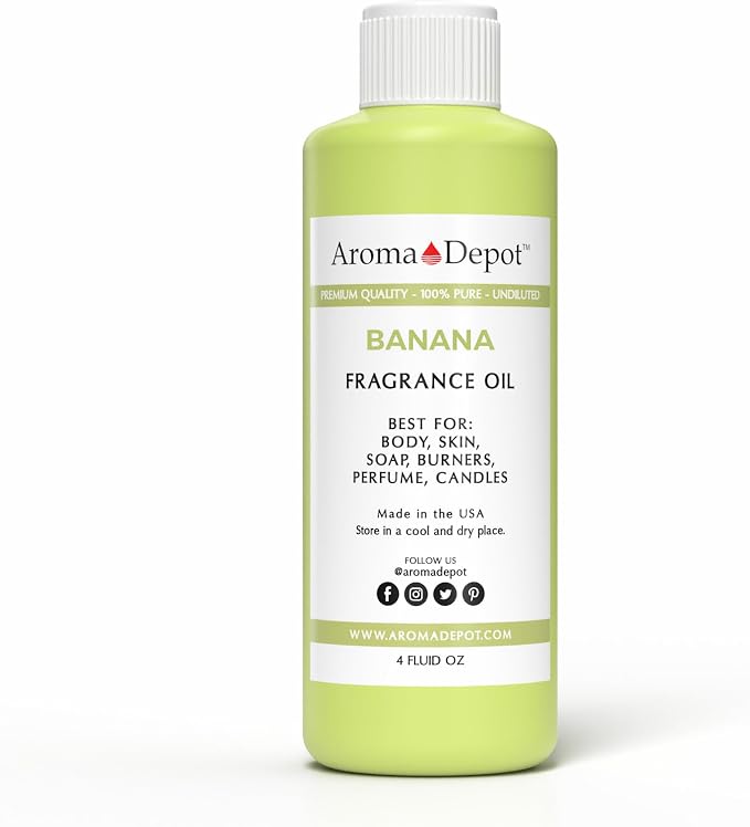 Aroma Depot Banana 4 oz. Fragrance Oil I Perfume I Skin Oil I Scented Oil. DIY Projects Such as Candles, Bath Bombs, Body Butters, Creams & Lotions. Few Drops in The Diffuser, Burners, or Warmers.