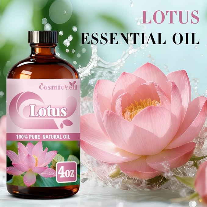 Lotus Essential Oil Lotus Oil for Aroma Diffuser,Humidifier,Home Fragrance,Cleaning,Body Care,Massage,Yoga,DIY Candle,DIY Soap CosmicVeil（Lotus，4 Fl Oz (Pack of 1)）