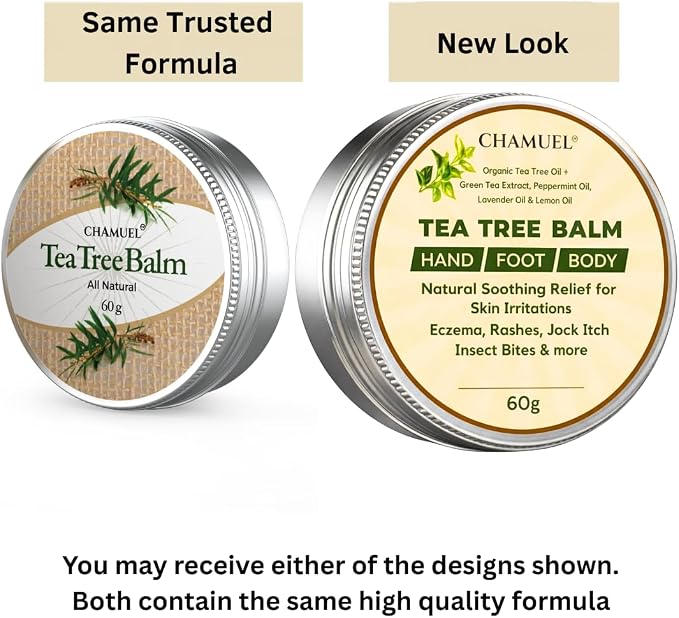 Chamuel Tea Tree Oil Balm – All Natural Moisturizing Cream for Dry Skin, Rough Hands, Cracked Heels, Cuticles & Feet – Hydrating Body Balm for Women & Men, 2-Pack