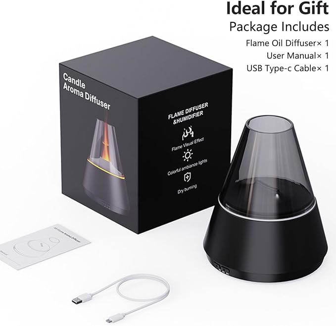 Flame Essential Oil Diffuser, Upgrade 7 Colour Lights Aromatherapy Diffuser, Oil Diffuser, Air Humidifier, Aroma Diffusers for Home, Bedroom, Office, Yoga, Timer & Waterless Auto Off