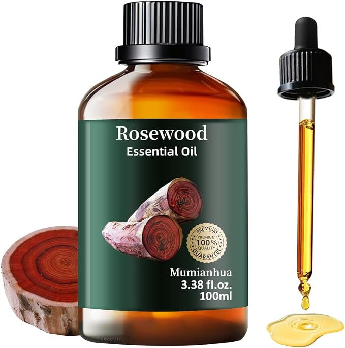 Rosewood Essential Oil, Pure Mumianhua Natural Sweet Woody Aroma for Outdoor Protective Barrier & Shield, DIY Spray, Diffuser, Skin, Hair, Massage, Candle & Soap Making – 3.38 Fl Oz