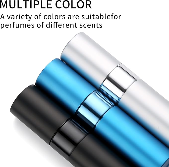 Perfume Travel Refillable Atomizer 8ML (3PCS) - Empty Cologne Spray Bottle, Portable & Leakproof Sprayer for Travel (Black, Blue, Silver)