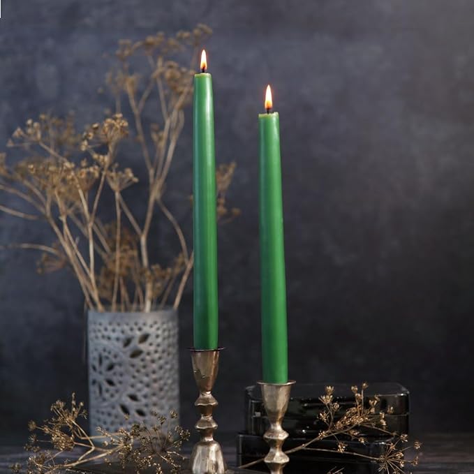 Big Dipper Wax Works Forest Green Hand-Dipped Beeswax Taper Candles – 12” x 7/8”, 2-Pack, 100% Pure Beeswax, Long Burning, Clean, Cotton Wick, Handmade in USA, Home Décor & Wedding Candles