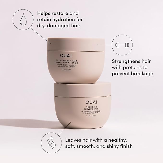 OUAI Travel Kit - Includes Travel Size Leave In Conditioner, Detox Shampoo, Fine to Medium Hair Mask, Scalp & Body Scrub (4 Count)