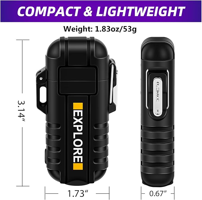 LcFun Waterproof Electric Dual Arc Lighter USB Type C Rechargeable Windproof Flameless Plasma Lighters with Flashlight for Camping, Hiking, Outdoor Survival, Tactical Gear Gifts for Men