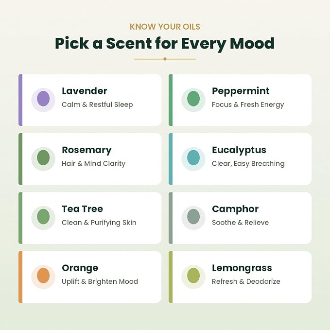 My Ace Essential Oils Aromatherapy Set of 8x0.33 Oz for Diffuser, Massage, Skin, Hair, Candle & Soap Making, Home - Peppermint, Lavender, Eucalyptus, Tea Tree, Rosemary, Camphor, Lemongrass, Orange