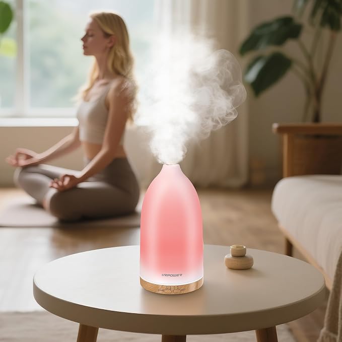 URPOWER Essential Oil Diffuser with 7 LED Color Changing Lights, Timer & Auto-Off - Ultrasonic Aromatherapy Fragrant Oil Humidifier Vaporizer Scent Diffusers for Home, Bedroom, Office, Yoga