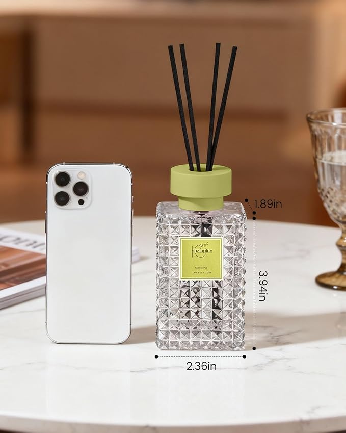 Reed Diffuser Set, Eucalyptus Scented Home Fragrance Air Freshener for Bathroom Shelf Decor, 5.07 fl oz/150ml Essential Oil with Sticks