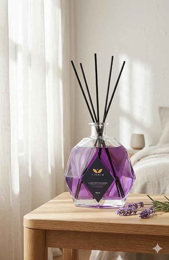 Luxury Reed Diffuser with Lavender Scent – Crystal Glass Bottle – Home Fragrance for Living Room Bathroom & Office – 23.67 fl oz 700 ml