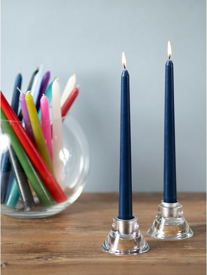 CANDWAX 12 inch Taper Candles - Set of 4 Dripless and Smokeless Unscented Slow Burning Candle Sticks - Dark Blue Candles
