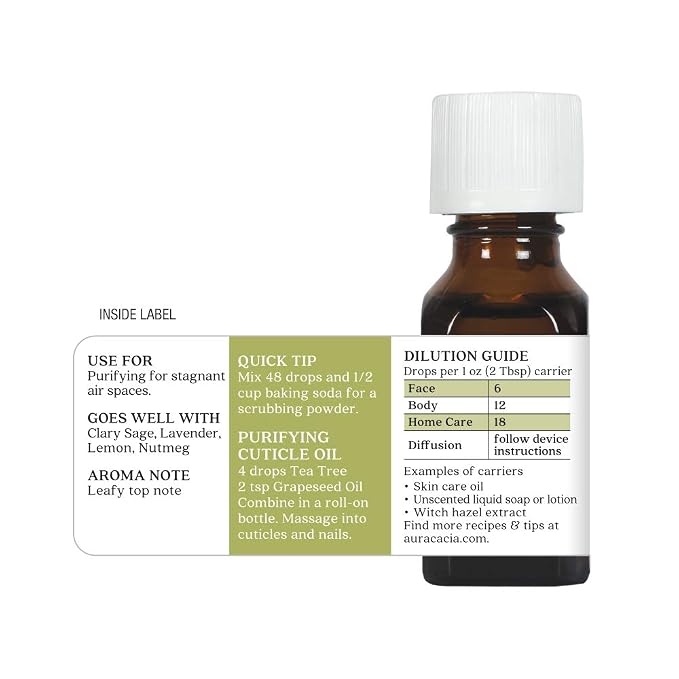 Aura Cacia 100% Pure Tea Tree Essential Oil | GC/MS Tested for Purity | 15 ml (0.5 fl. oz.) | Melaleuca alternifolia