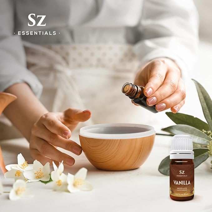 Sz Essential - Vanilla 100% Pure, Essential Undiluted Oil - Extracted from Fresh Vanilla - Rich & Exotic Taste with Sweet Overtones - Therapeutic Grade & Vegan - 0.17oz (5ml)