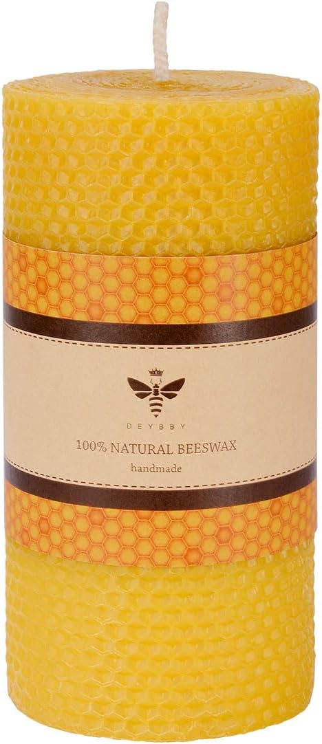DEYBBY 3×6 in Beeswax Pillar Candle - Handmade Pure Organic Beeswax Honeycomb Rolled Candle for Home Study Decor Housewarming GFT