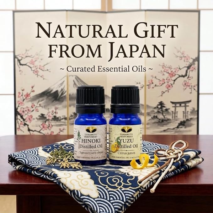 Premium Japanese Essential Oil Set - 100% Pure Hinoki & Yuzu Oils for Diffuser & Aromatherapy - Steam Distilled, Therapeutic Grade Produced in Japan - 2 Pack (5ml Each)