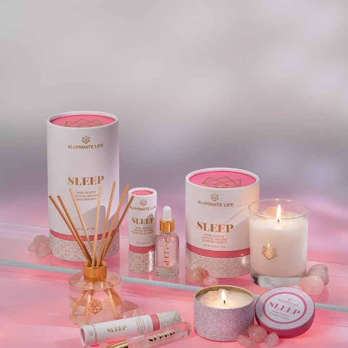 Luxury Candle Tin, 6 OZ, Sleep - Rose Quartz Crystal Infused - Scents of Rose, Lavender, and Vanilla - Tranquility, Love, & Comfort - Coconut Wax, Essential Oils, Dr. Developed