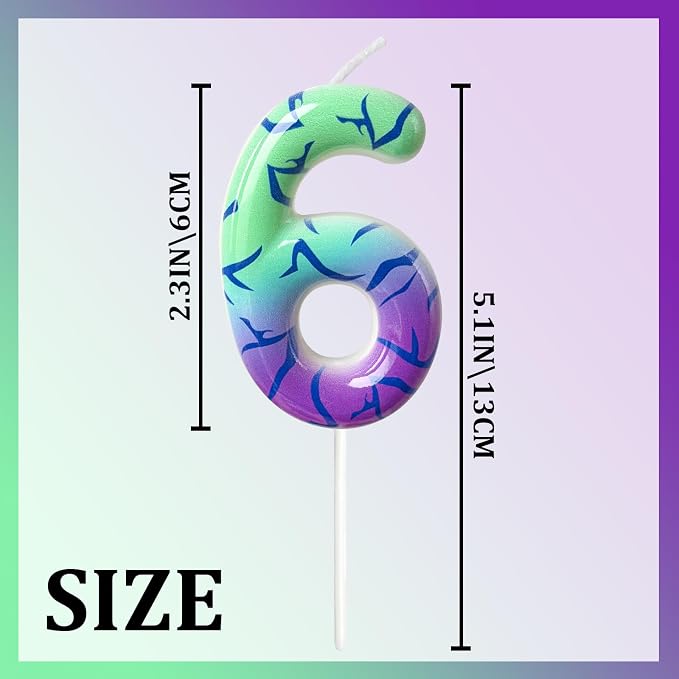 Number 6 Birthday Candle for Cake – Purple Green Gradient Number Candle with Mystic Rune Pattern, Decorative Cake Topper for Anniversary & Celebration