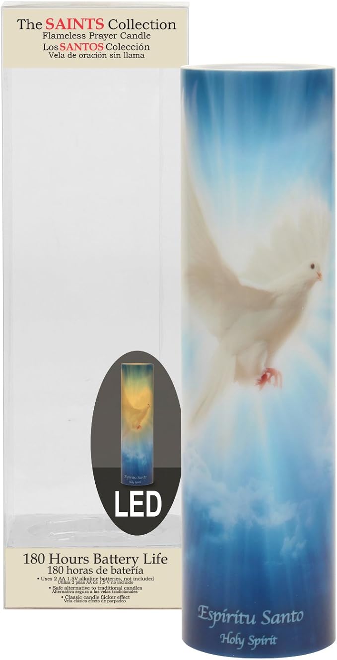 The Saints Collection Holy Spirit Flickering Lifelike LED Prayer Candle with Timer, Religious Home Decor, Gift Ideas for Friends and Family