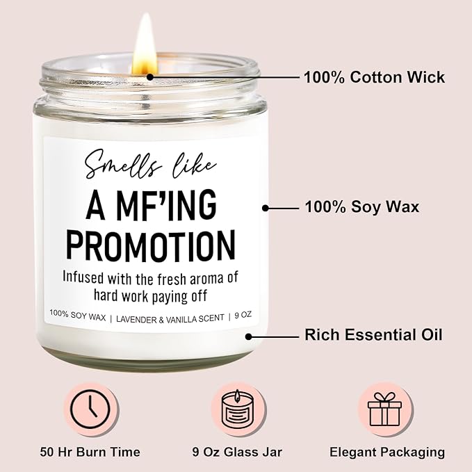 Younift Funny Scented Candles - Congratulations on Your Promotion, New Job Gifts for Women, Men - Job Decorations - 9 oz