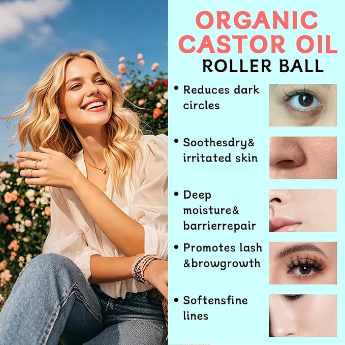 Frankincense and Castor Oil, Organic Castor Oil Rose Quartz Roller Ball, 100% Pure, Organic, Cold-Pressed, Firms Skin, Reduces Fine Lines, Suitable for Face, Neck, Abdomen(50ML/1.7OZ)