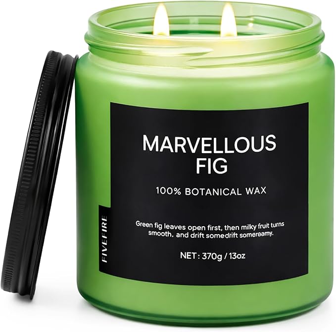 Fig Tree Home Scented Candles, 13oz Organic Soy Wax, 76-Hour Clean Burning, Natural Candles Non Toxic, Earthy & Fruity Scent for Relaxation, Aromatherapy Housewarming Candle for Men Women