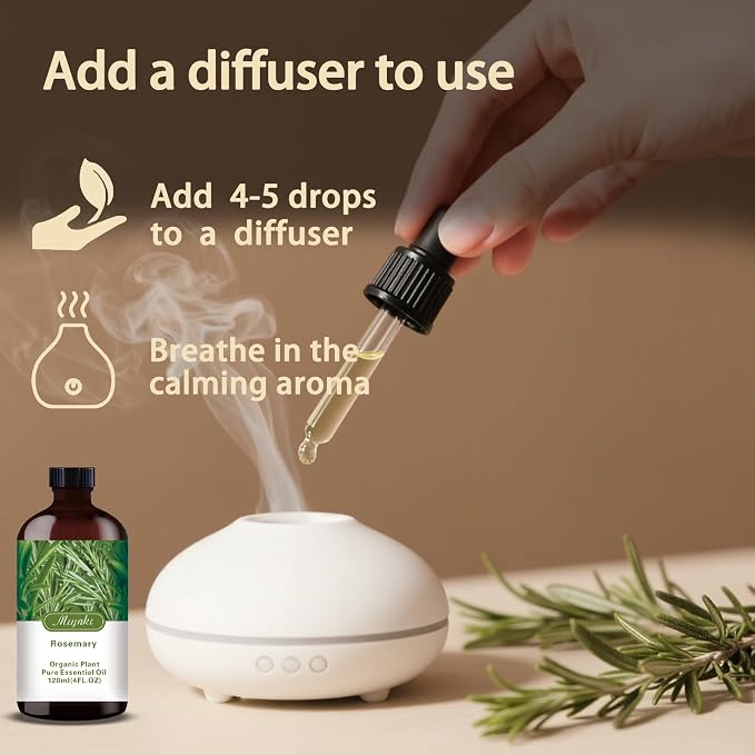 Rosemary Essential Oil, Rosemary Oil for Hair Care, Diffuser, Humidifier, Massage, DIY Soap, Candle, Cleaning, Focus, Gift Ready,Rosemary Fragrance Oil - MLYNKL Essential Oils (4.33 fl oz / 130ml)