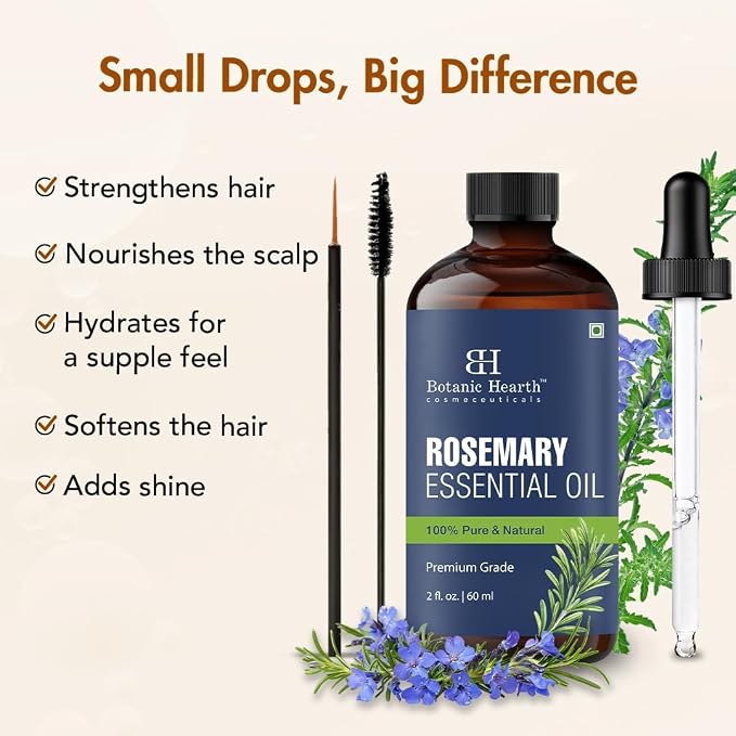 Botanic Hearth Rosemary Essential Oil | 100% Pure and Natural | Premium Grade Essential for Diffuser, Aromatherapy, Soap and Candle Making | Rosemary | with Glass Dropper | 2 Fl Oz