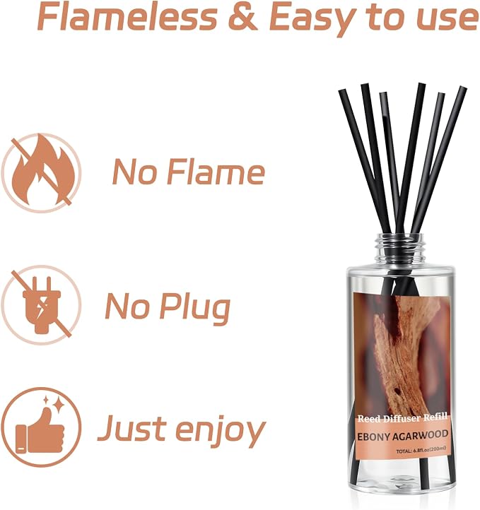 SCENTORINI Reed Diffuser Oil Refill, Ebony Agarwood Essential Oil 6.76 Fl Oz, Natural Long Lasting Summer Home Fragrance Oil for Bedroom Bathroom Office Spa Decor