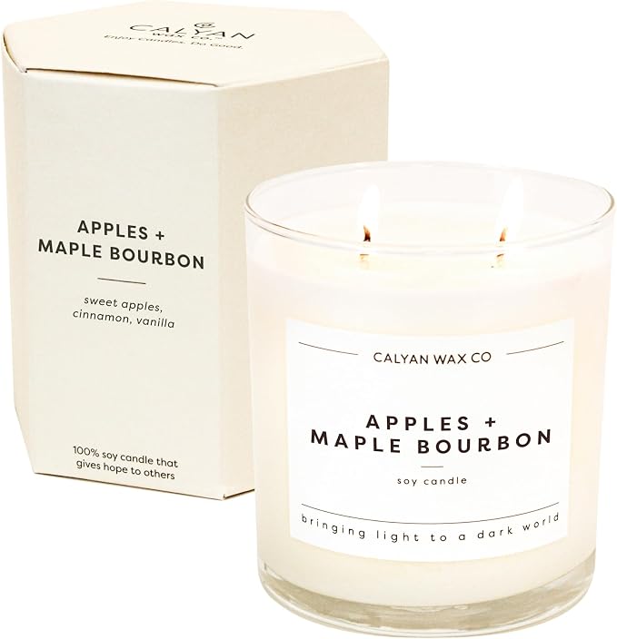 Calyan Wax Co. Apples & Maple Bourbon 2 Wick Scented Candle - 37 Hour Burn - Luxury Clean Soy Wax Candles - Long Lasting Large Glass Jar Candle for Home - 8.8oz