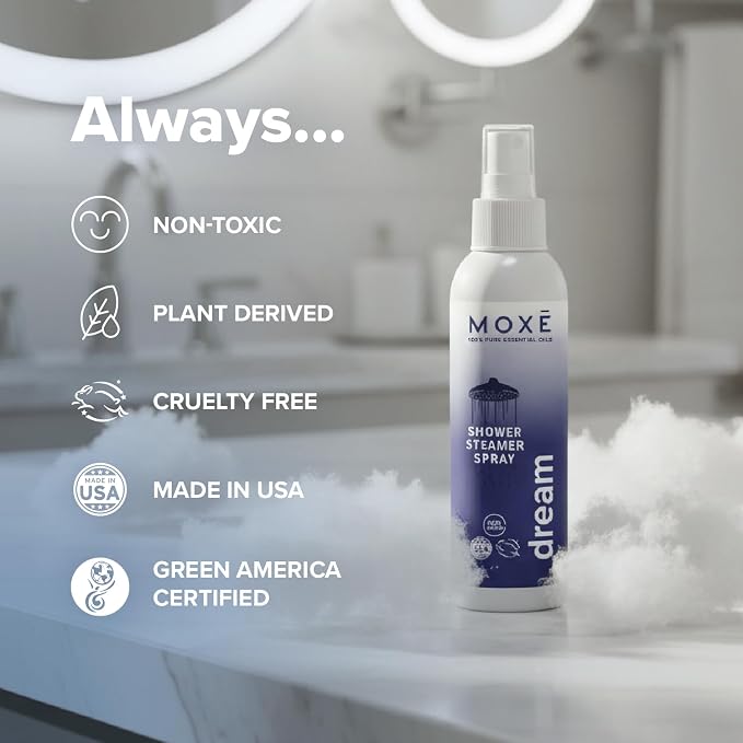 MOXĒ Dream Lavender & Chamomile Shower Steamer Spray, 100% Natural Certified Essential Oils, Bath Relaxation, Made In USA, 4 Ounces (2 Pack)