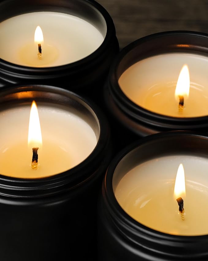 AOOVOO Scented Candles for Men - 4 Pack Candles for Home Scented, 36oz Soy Wax, 200 Hour Burn Time, Men Candle Set, Rose Sandalwood/Whiskey Caramel/Lavender/Leather Candles Set